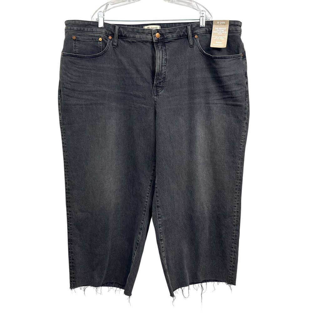 Madewell Women Wide Leg Crop Jean Perfect Vintage High Rise Black Wash Plus W26*